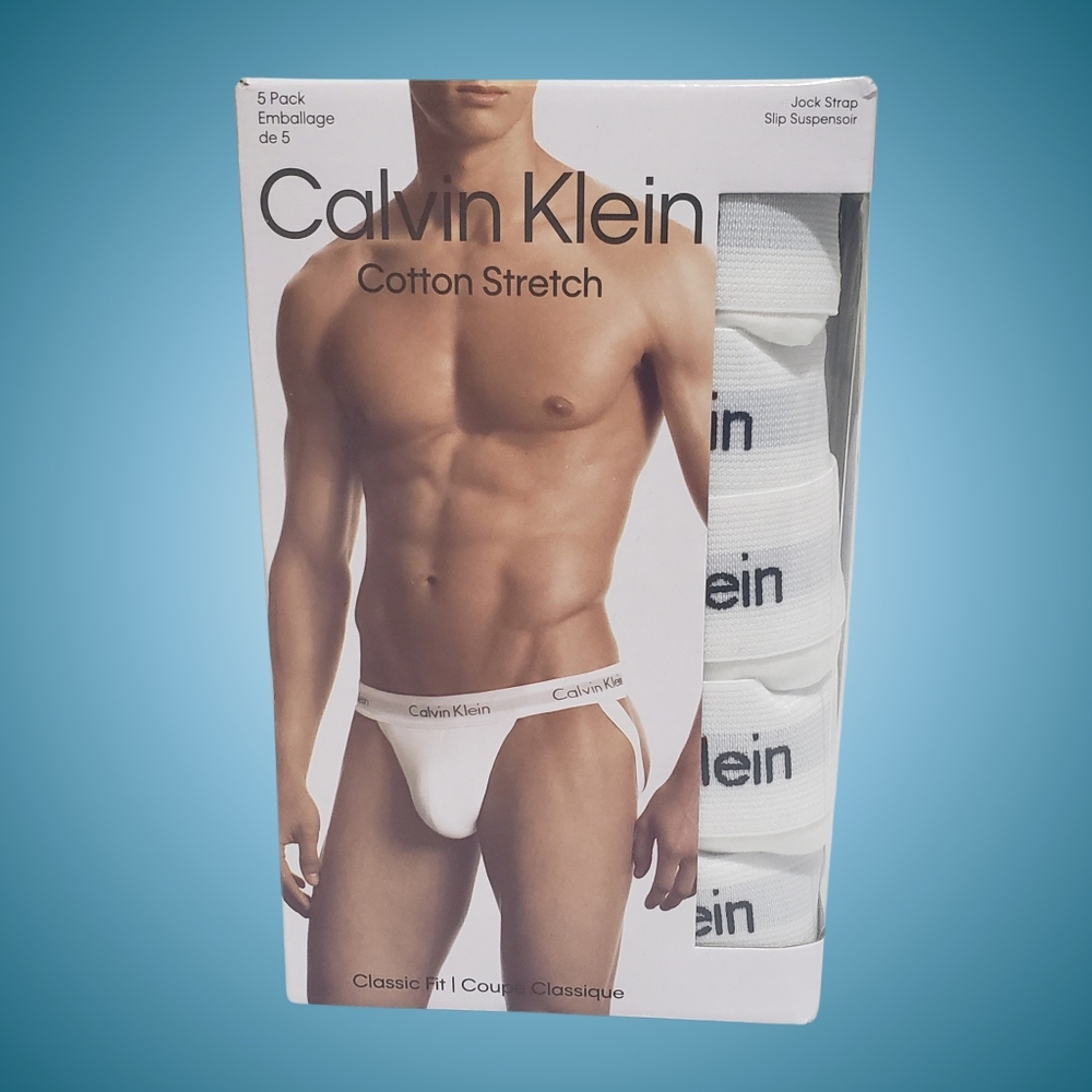 Calvin Klein Cotton Stretch Jock Strap Classic Fit 5 Pairs Large White NWT